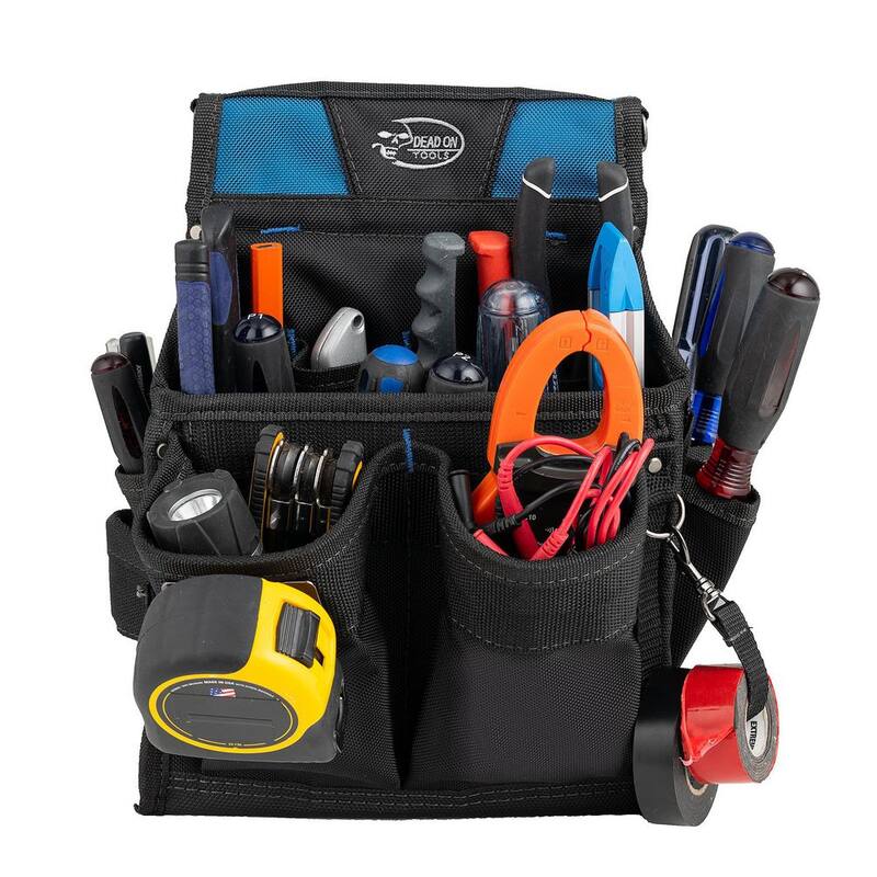 DEAD ON TOOLS 11 in. 14-Pocket Electricians Professional Tool Belt Pouch with Hammer Loop and Tape Measure Holder in Black - HDP222496