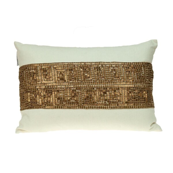Homeroots Glam Off White with Golden Sequins Lumbar Throw Pillow - 402701