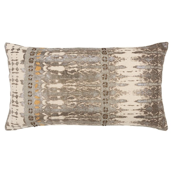 Homeroots Gray & Beige Tribal Distressed Lumbar Pillow - 403399
