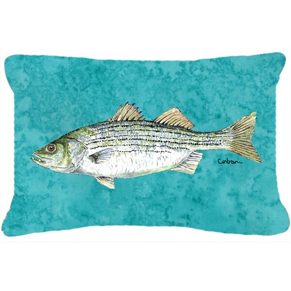 Carolines Treasures Striped Bass Fish Indoor & Outdoor Fabric Decorative Pillow - CA74713