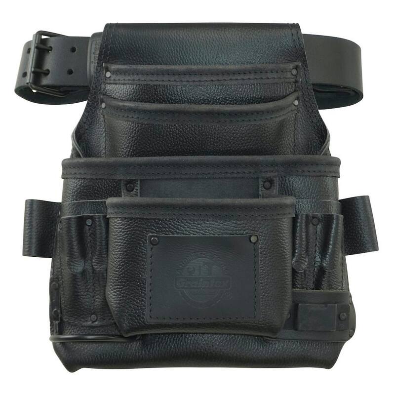 Graintex 10-Pocket Black Rugged Top Grain Leather Tool Pouch with 2 in. Belt - ST2880