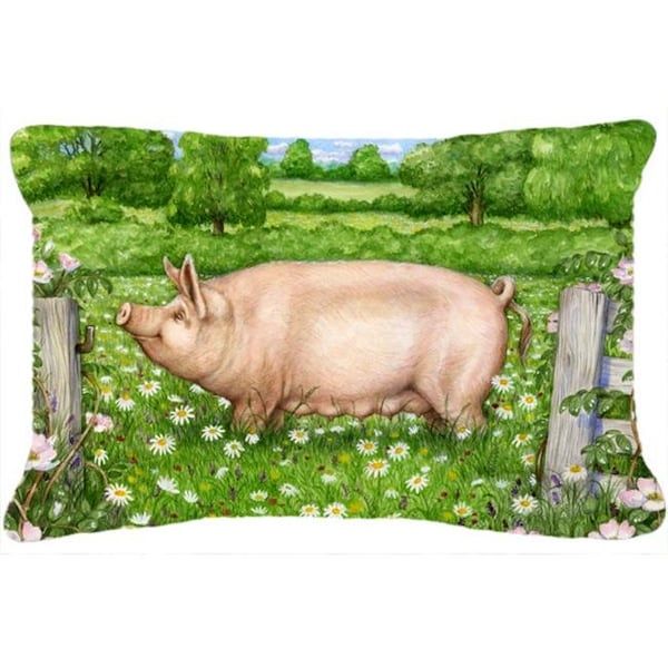 Carolines Treasures Carolines Treasures CDCO0374PW1216 Pig in Dasies by Debbie Cook Fabric Decorative Pillow - CDCO0374PW1216
