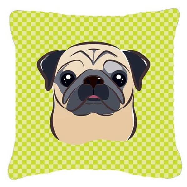 Carolines Treasures Carolines Treasures BB1324PW1414 Checkerboard Lime Green Fawn Pug Fabric Decorative Pillow; 14 x 14 In. - BB1324PW1414