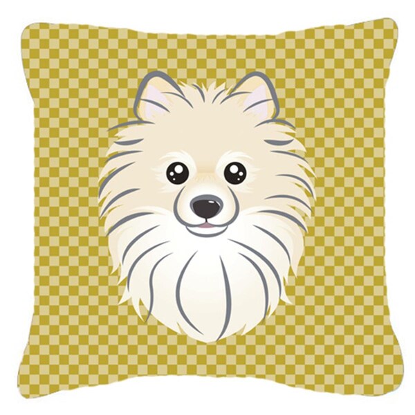 Jensendistributionservices Tan Checkered Pomeranian Indoor & Outdoor Fabric Decorative Pillow - MI2555291