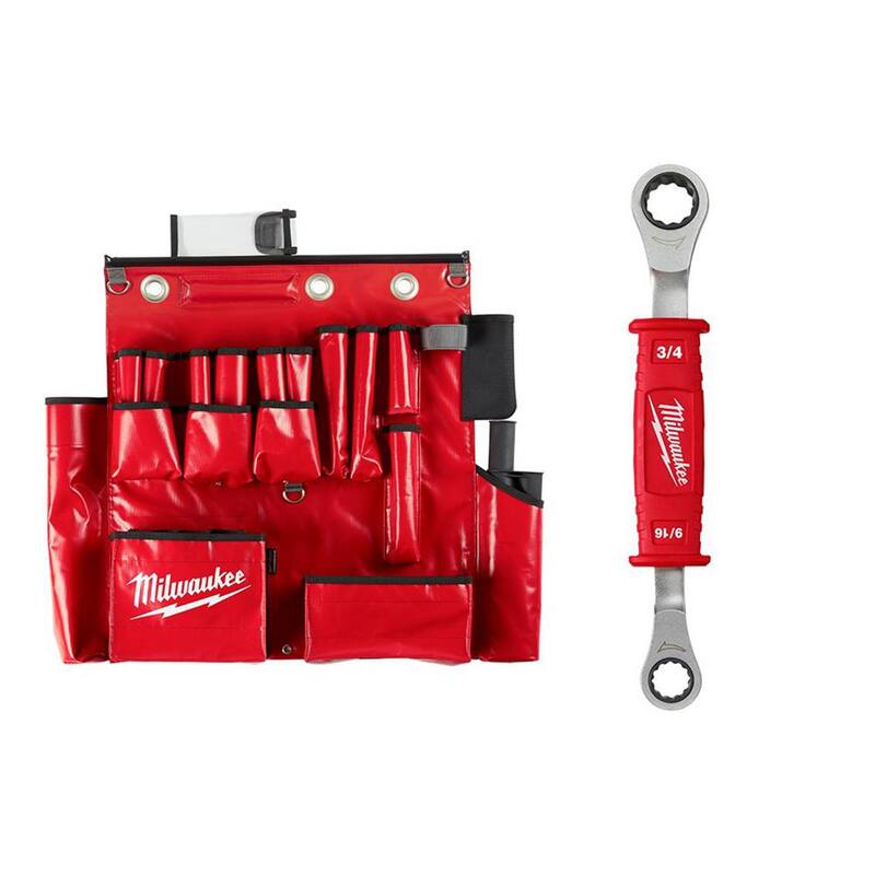 Milwaukee Lineman's Aerial Tool Apron with Lineman's 2-In-1 Insulated Ratcheting Box Wrench - 48-22-8290-48-22-9211