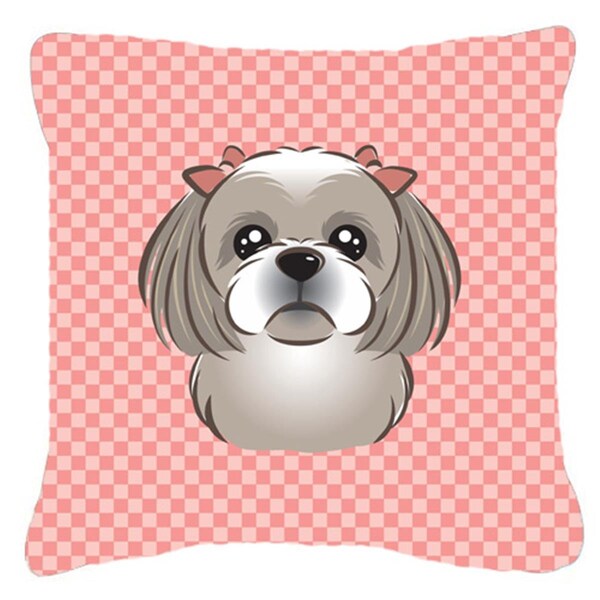 Jensendistributionservices Checkerboard Pink Gray Silver Shih Tzu Fabric Decorative Pillow, 14 x 14 In. - MI2555372