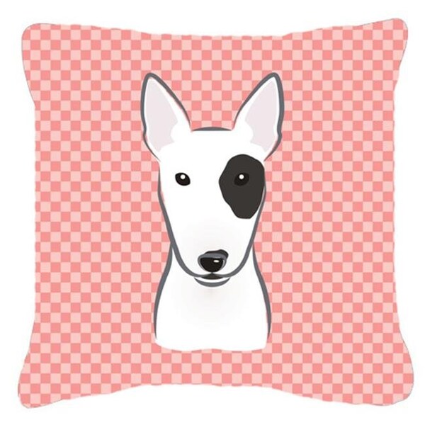 Carolines Treasures Carolines Treasures BB1209PW1414 Checkerboard Pink Bull Terrier Fabric Decorative Pillow; 14 x 14 In. - BB1209PW1414