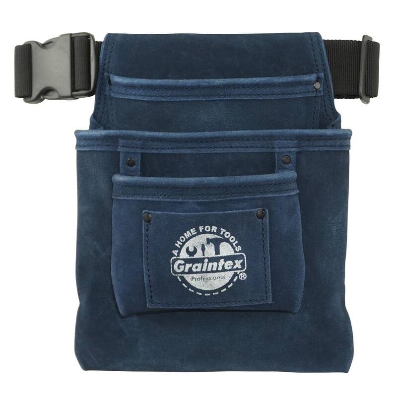 Graintex 3-Pocket Nail and Tool Pouch with Navy Blue Suede Leather w/Belt - SS2586