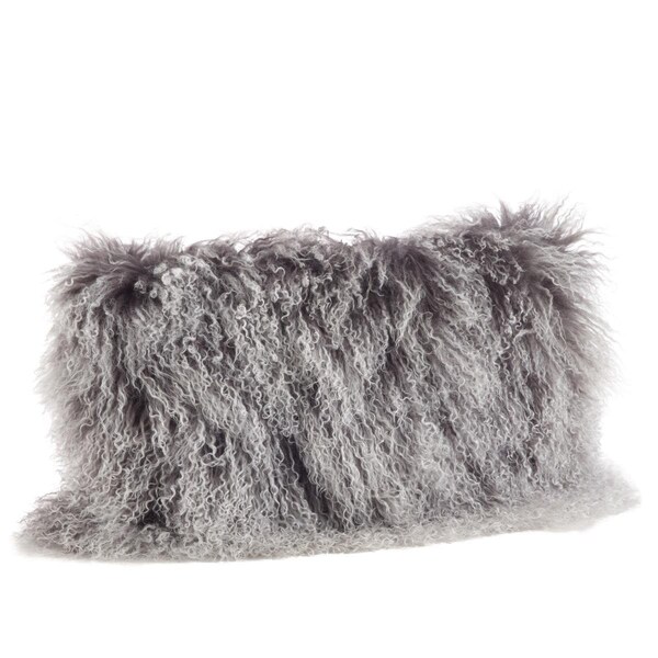 Rlm Distribution SARO 12 x 20 in. Wool Mongolian Lamb Fur Throw Pillow - Charcoal - HO2657742