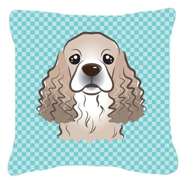Carolines Treasures Carolines Treasures BB1154PW1414 Checkerboard Blue Cocker Spaniel Fabric Decorative Pillow; 14 x 14 In. - BB1154PW1414