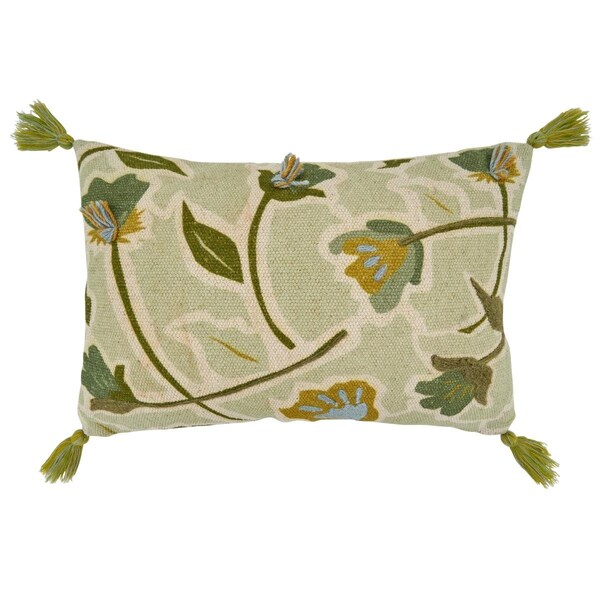 Rlm Distribution SARO  16 x 24 in. Oblong Down Filled Throw Pillow with Green Embroidered Large Floral Design - HO2658135