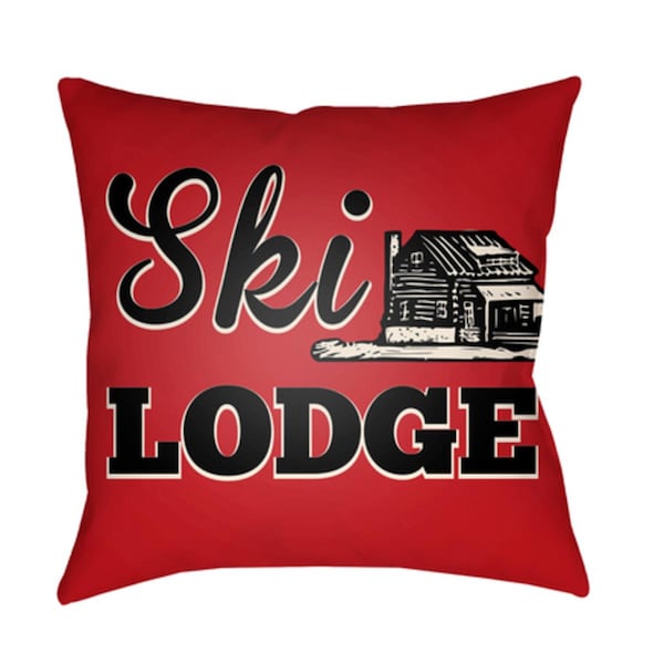 Artistic Weavers Lodge Cabin Ski Lodge Poly Filled Pillow - Bright Red Beige & Black - 20 x 20 in. - LGCB2041-2020