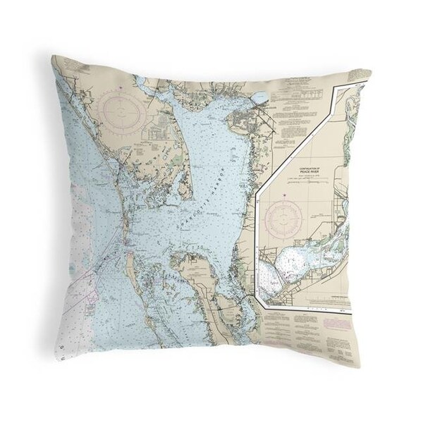 Betsy Drake Betsy Drake KS11426 12 x 12 in. Charlotte Harbor; FL Nautical Map Non-Corded Indoor & Outdoor Pillow - KS11426