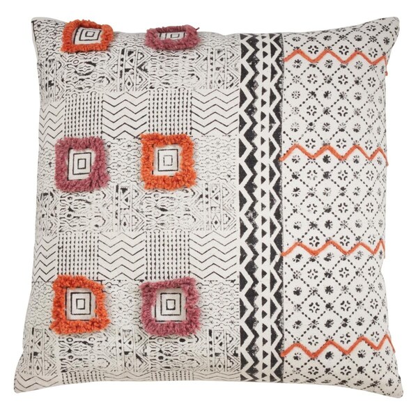Rlm Distribution 22 in. Block Print Embroidered Cotton Poly Filled Pillow - HO3769977