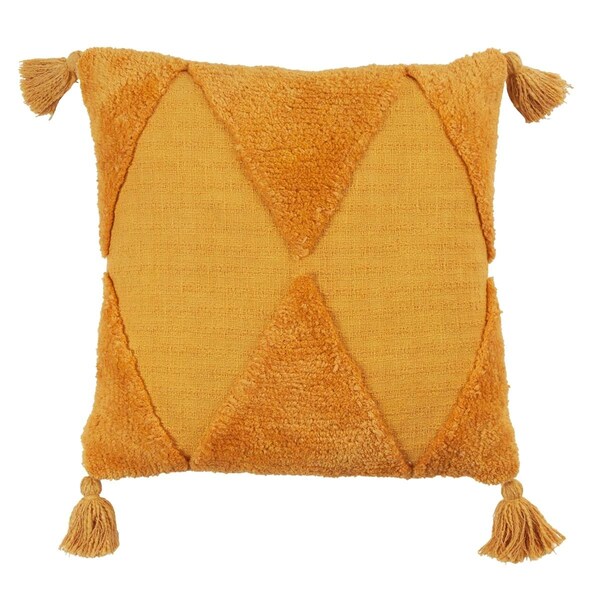 Rlm Distribution 18 in. Tufted Diamond Tassel Throw Pillow with Down Filling Mustard - HO3197757