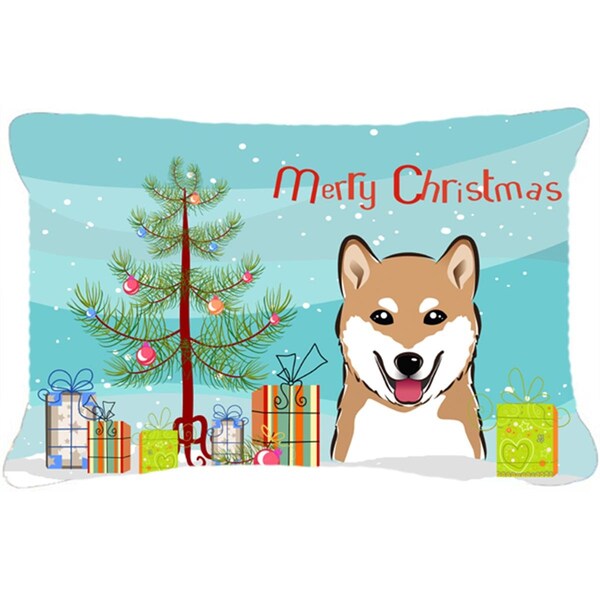 Carolines Treasures Carolines Treasures BB1597PW1216 Christmas Tree & Shiba Inu Fabric Decorative Pillow - BB1597PW1216