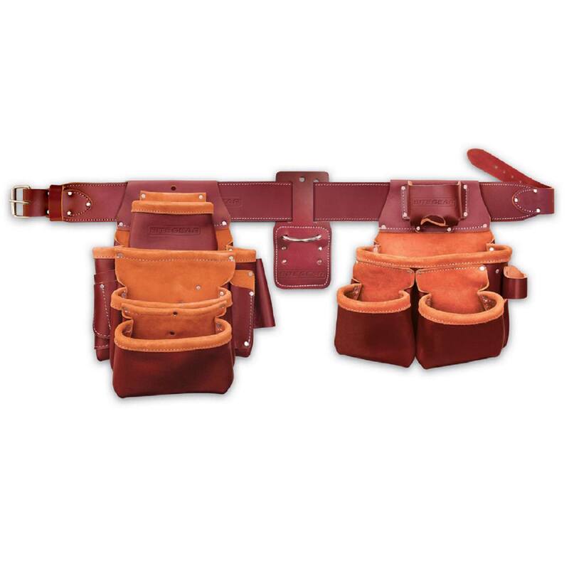 SITE GEAR 16 in. 15-Pocket 4-Piece Leather Pro Framer's Combo Tool Belt in Brown - 51-15089L