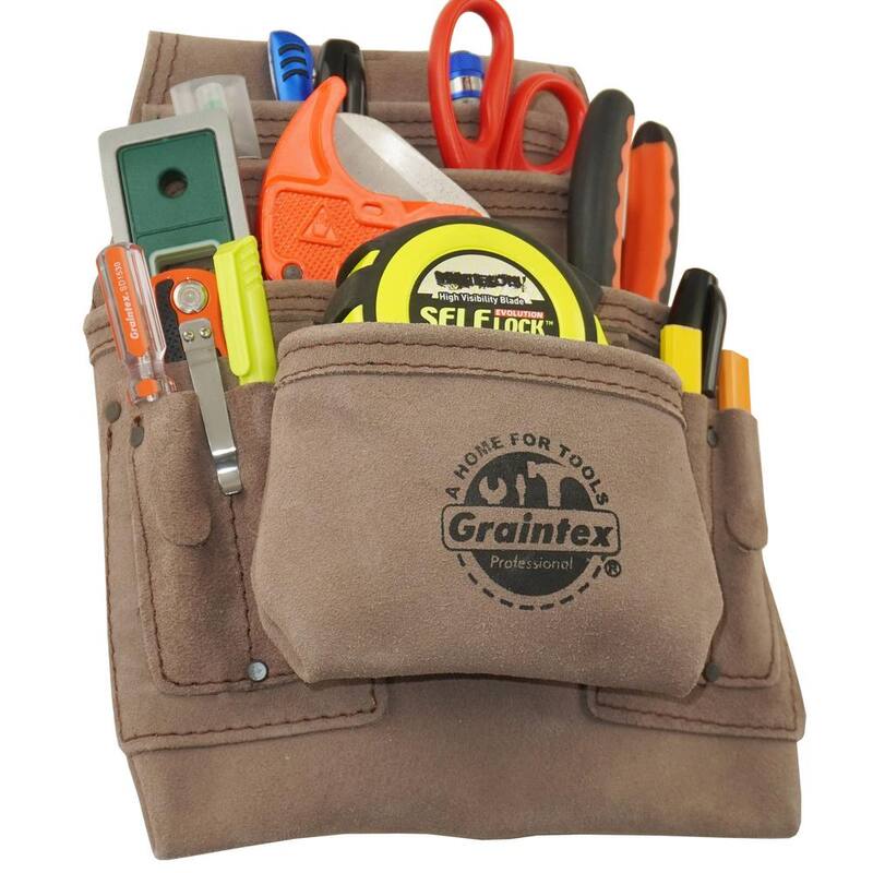 Graintex 10-Pocket Beige Leather Suede Nail & Tool Pouch - SS2460