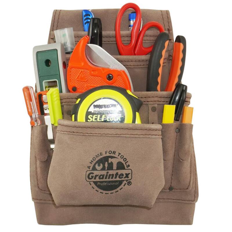 Graintex 10-Pocket Beige Leather Suede Nail & Tool Pouch - SS2460