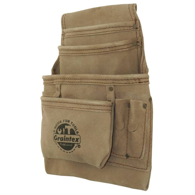 Graintex 10-Pocket Beige Leather Suede Nail & Tool Pouch - SS2460