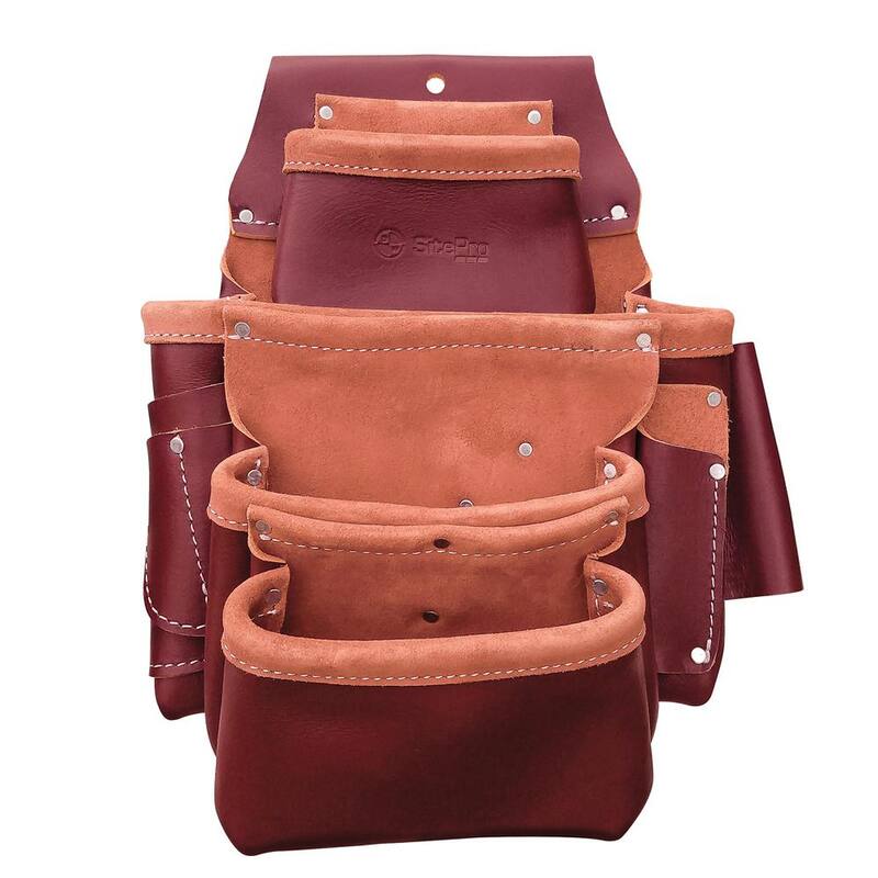 SITE GEAR SiteGear 11 in. 4 Pocket Top Grain Leather Nail and Tool Pouch in Brown - 51-15062