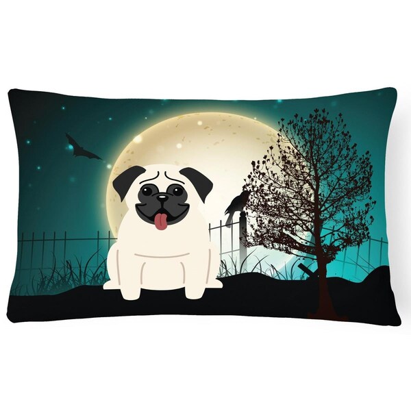 Carolines Treasures Halloween Scary Pug Cream Canvas Fabric Decorative Pillow - BB2194PW1216