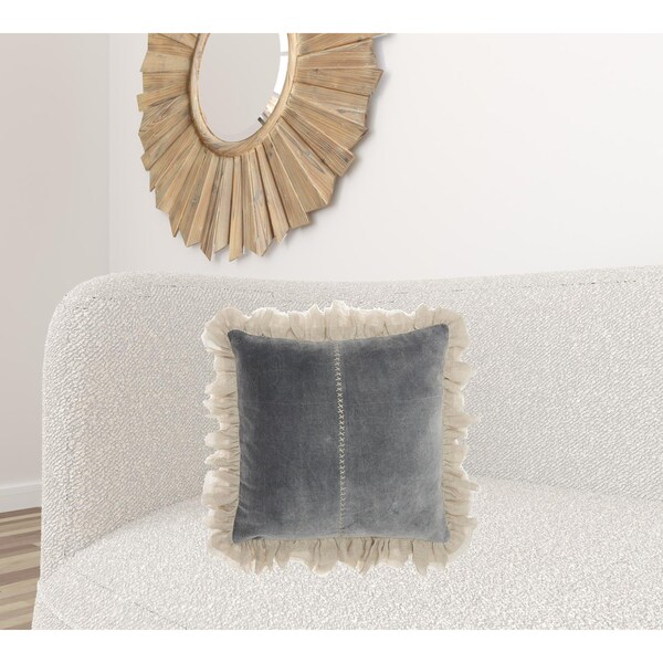 Homeroots 22 x 22 in. Wide Tasseled Marble Steel Blue Throw Pillow - 386199