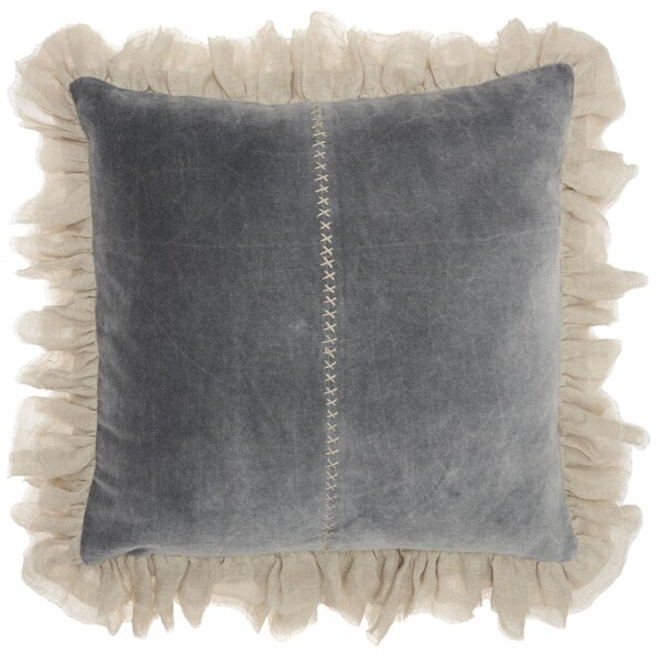 Homeroots 22 x 22 in. Wide Tasseled Marble Steel Blue Throw Pillow - 386199