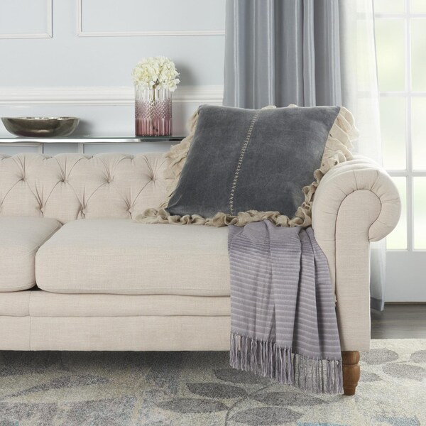 Homeroots 22 x 22 in. Wide Tasseled Marble Steel Blue Throw Pillow - 386199