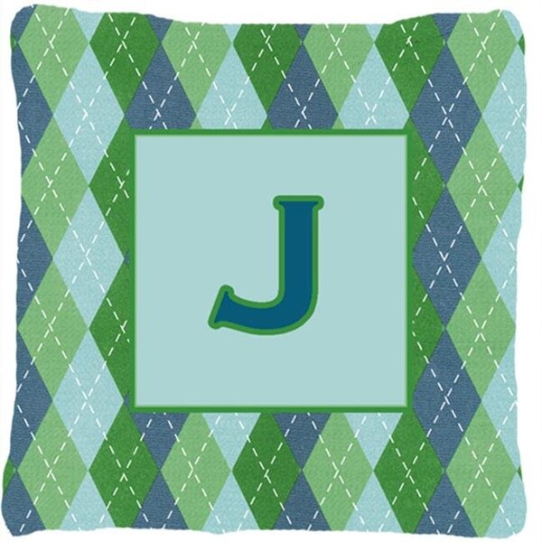 Carolines Treasures Carolines Treasures CJ1020-JPW1414 Monogram - Initial J Blue Argoyle Indoor & Outdoor Decorative Fabric Pillow - 14 x 14 in. - CJ1020-JPW1414
