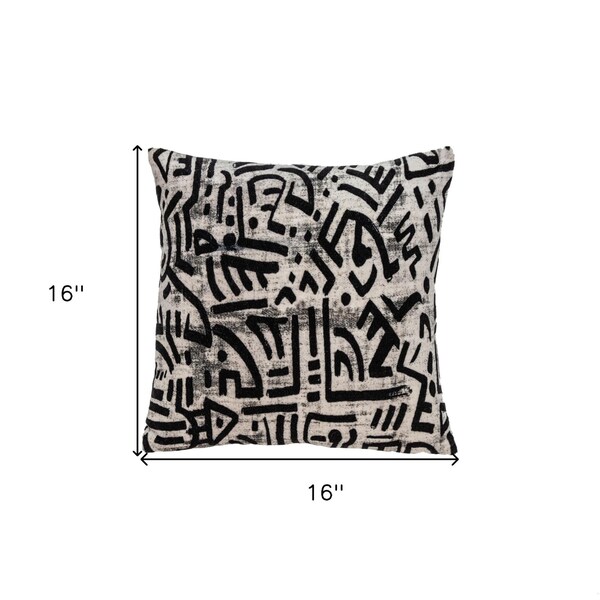 Homeroots 16 x 16 x 5 in. Black & White Abstract Velvet Throw Pillow - 383092