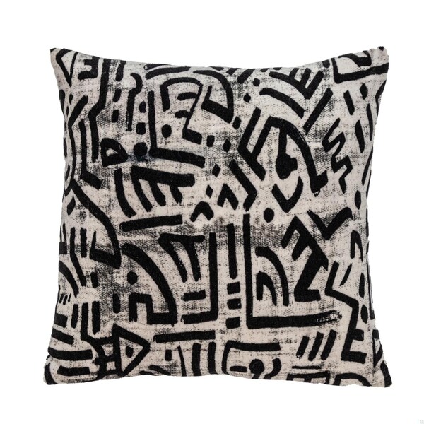 Homeroots 16 x 16 x 5 in. Black & White Abstract Velvet Throw Pillow - 383092