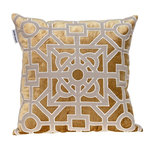Palacedesigns Dark Beige & Gold Lattice Velvet Throw Pillow - PA3668231