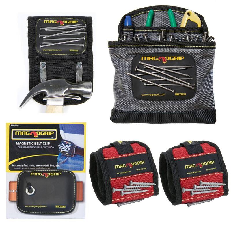 MagnoGrip Magnetic Tool Holder Set with 2 Wristbands, 1 Belt Clip, 1 Hammer Holster and 1 Clip-On Pouch (5-Pack) - 571-185