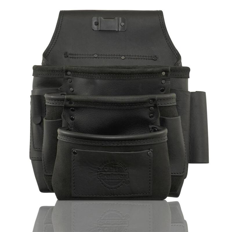 Graintex 10-Pocket Black Ambassador Series Top Grain Leather Nail and Tool Pouch - AS2593