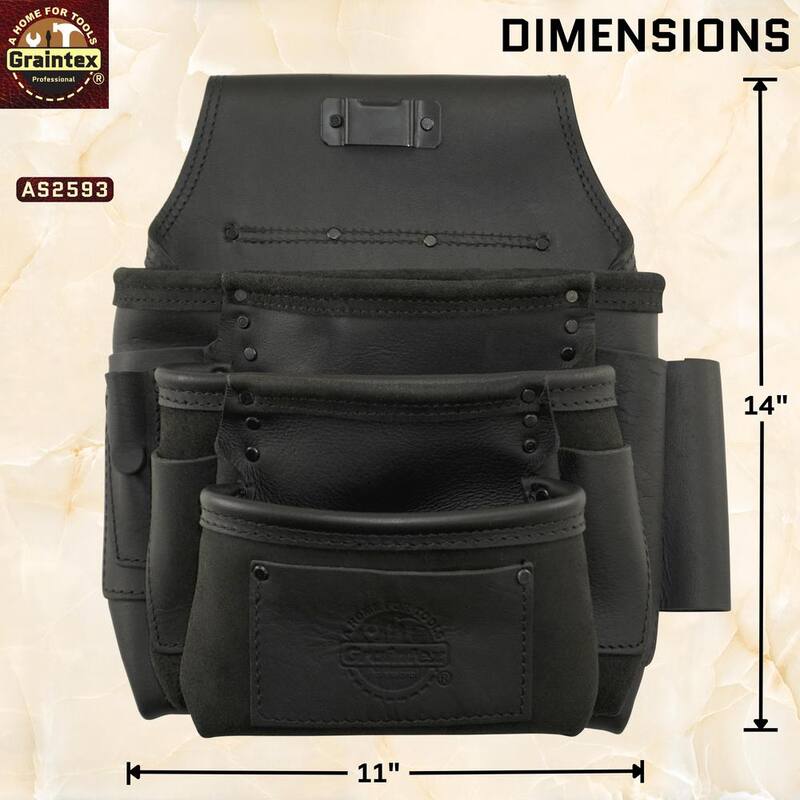 Graintex 10-Pocket Black Ambassador Series Top Grain Leather Nail and Tool Pouch - AS2593