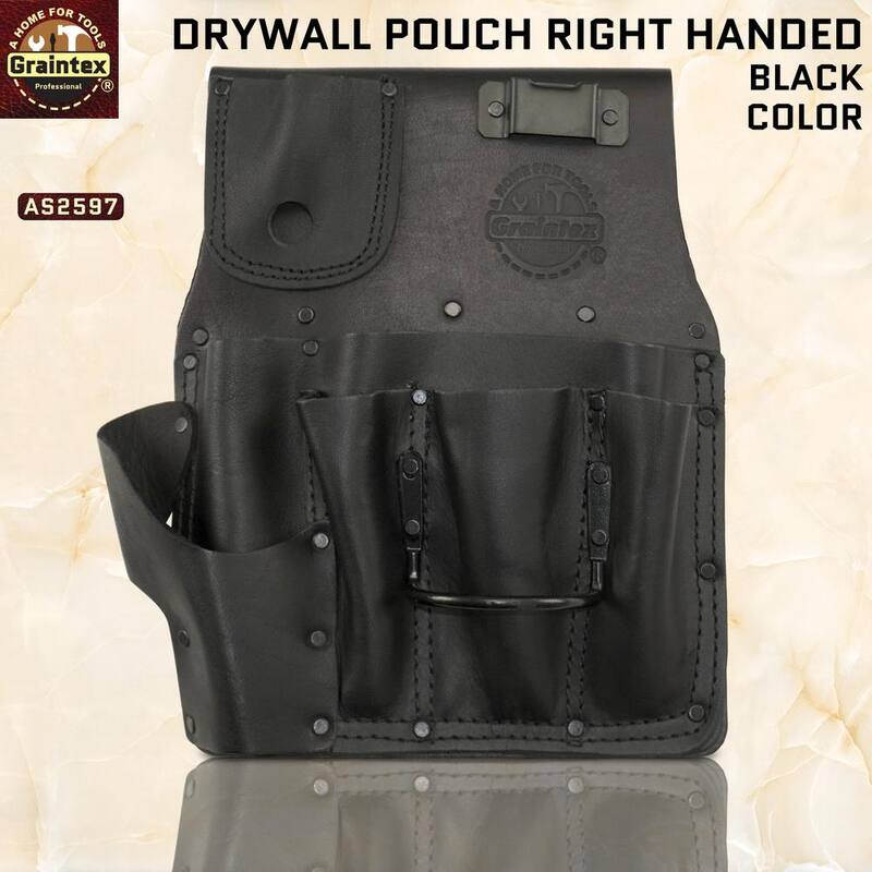 Graintex 6-Pocket Black Top Grain Leather Right Handed Drywall Pouch with Ambassador Series - AS2597