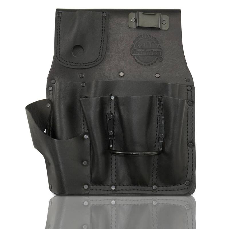 Graintex 6-Pocket Black Top Grain Leather Right Handed Drywall Pouch with Ambassador Series - AS2597