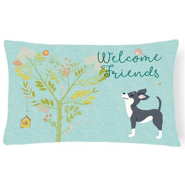 Carolines Treasures Carolines Treasures BB7627PW1216 Welcome Friends Black White Chihuahua Canvas Fabric Decorative Pillow; 12 x 16 in. - BB7627PW1216