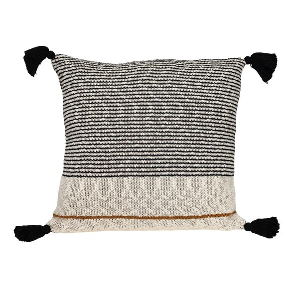 Homeroots 20 x 20 in. Stripe Pattern Square Accent Throw Pillow with Tassel, Beige - 476192