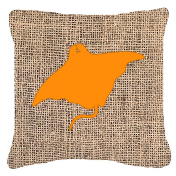 Jensendistributionservices 14 x 14 in. Manta ray Burlap and Orange Decorative Fabric Pillow - MI2553904