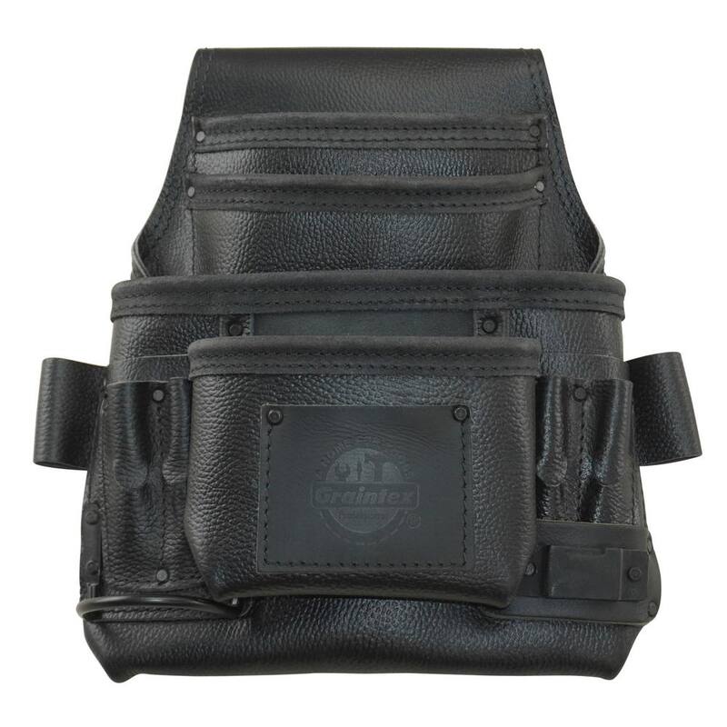 Graintex 10-Pocket Black Rugged Top Grain Leather Tool Pouch - ST2830