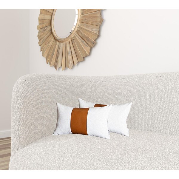 Homeroots White & Brown Faux Leather Lumbar Pillow Cover - 386792