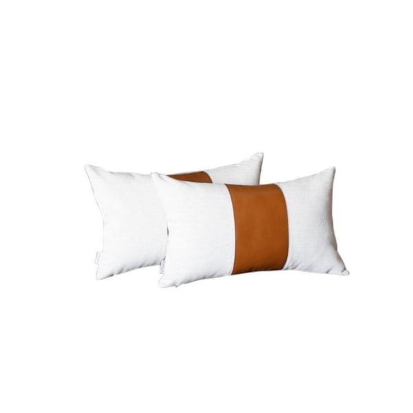 Homeroots White & Brown Faux Leather Lumbar Pillow Cover - 386792