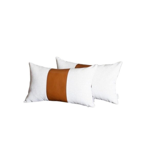 Homeroots White & Brown Faux Leather Lumbar Pillow Cover - 386792
