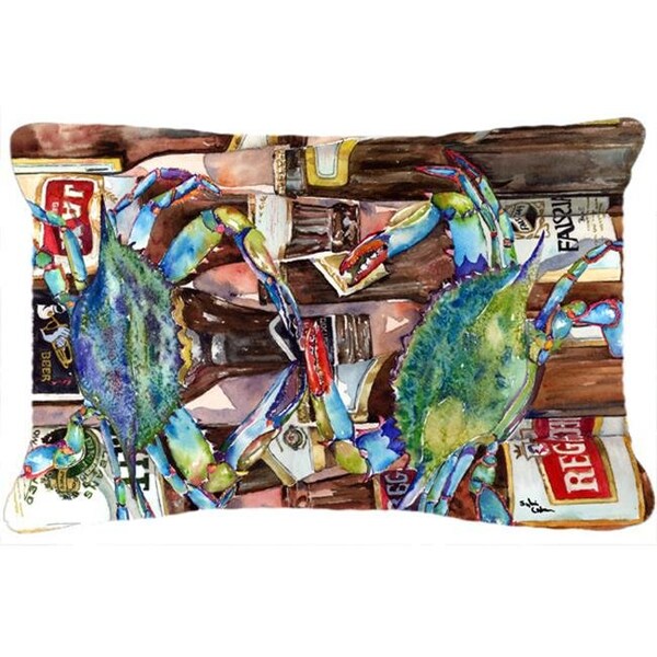 Carolines Treasures Carolines Treasures 8918PW1216 12 x 16 In. Blue Crabby New Orleans Beer Bottles Indoor & Outdoor Fabric Decorative Pillow - 8918PW1216