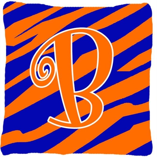 Carolines Treasures Carolines Treasures CJ1036-BPW1414 14 x 14 in. Monogram Initial B Tiger Stripe Blue and Orange Fabric Decorative Pillow - CJ1036-BPW1414