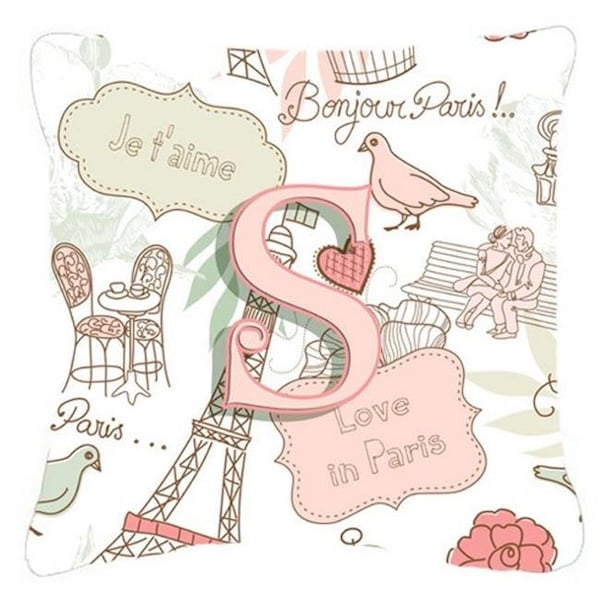 Carolines Treasures Carolines Treasures CJ2002-SPW1818 Letter S Love In Paris Pink Canvas Fabric Decorative Pillow - CJ2002-SPW1818