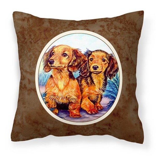 Carolines Treasures Carolines Treasures 7022PW1414 Long Hair Red Dachshund Two Peas Fabric Decorative Pillow - 7022PW1414