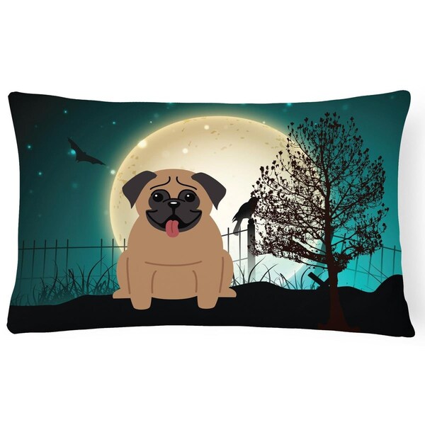 Carolines Treasures Halloween Scary Pug Brown Canvas Fabric Decorative Pillow - BB2195PW1216